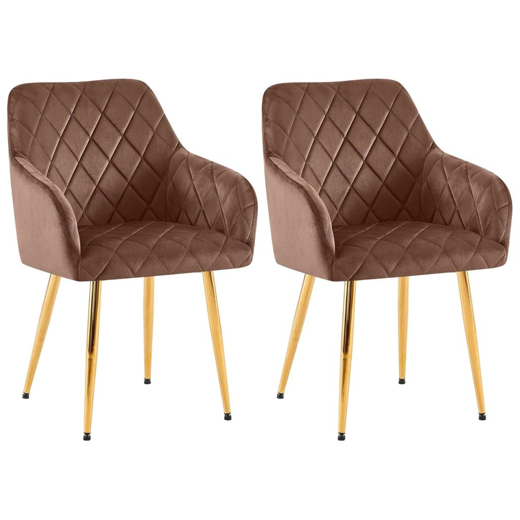 Lote de 2 Sillas de Confidente GLOVER, Patas Metálicas Doradas, en Terciopelo color Marrón