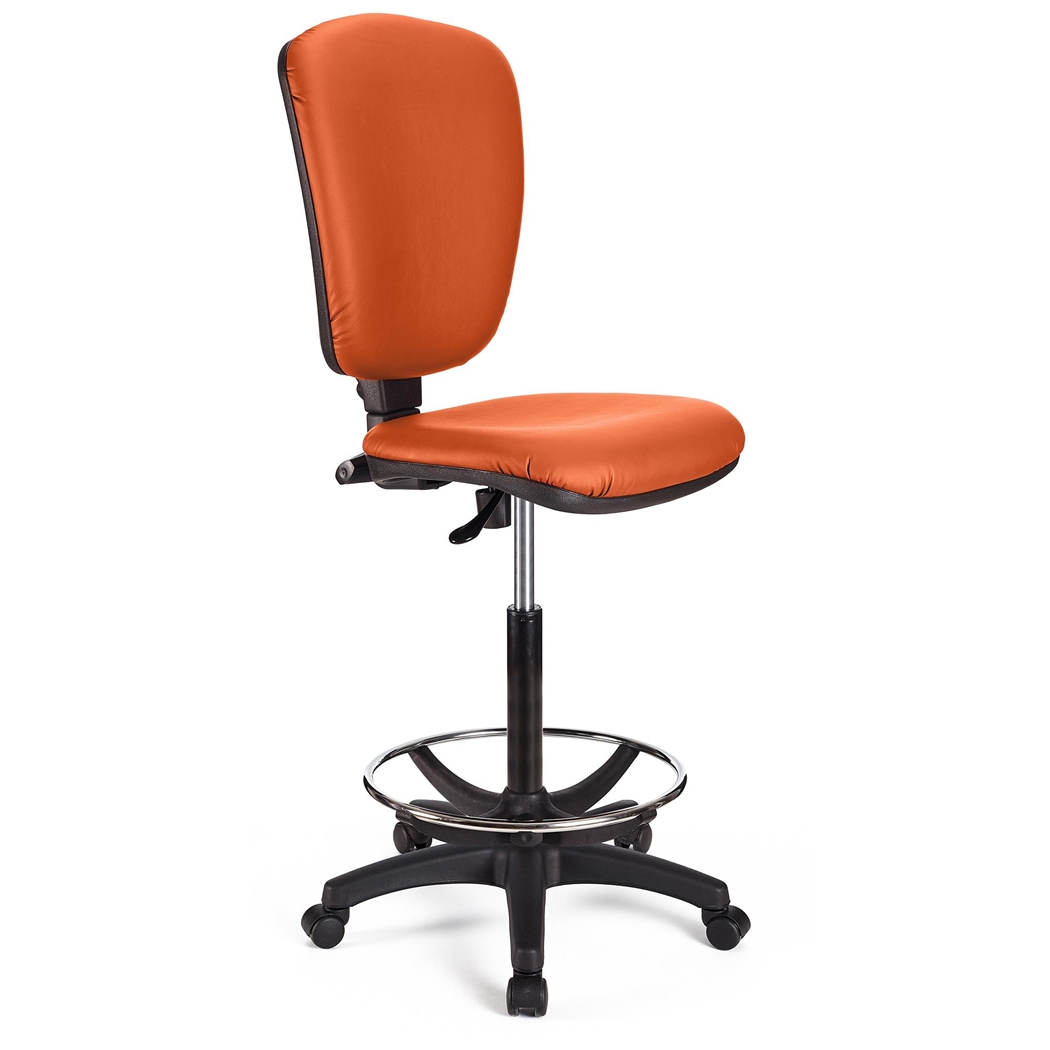 DEMO# Taburete de Trabajo CALIPSO SIN BRAZOS PIEL, Respaldo Ajustable, Gran Acolchado, En Naranja