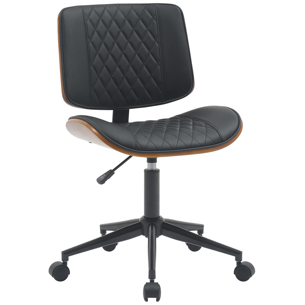 Silla de Oficina MARYEN, Diseño Moderno, en Madera Nogal y Piel color Negro