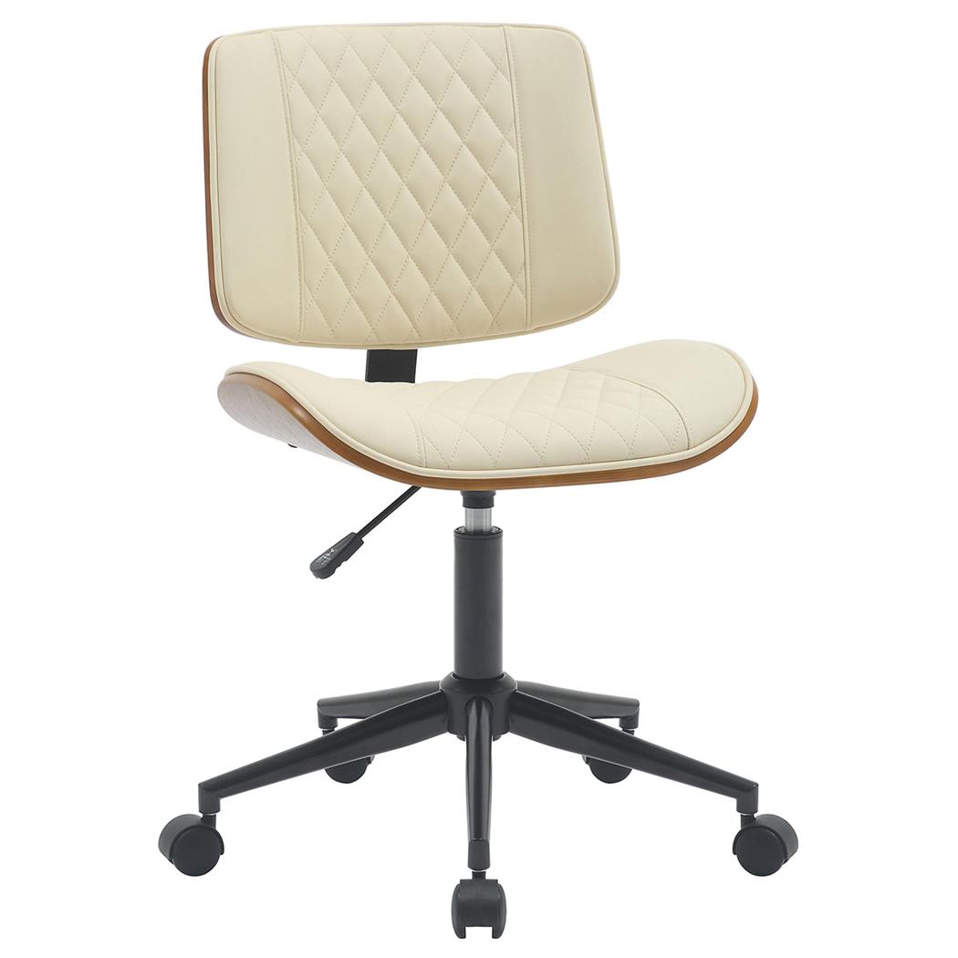 Silla de Oficina MARYEN, Diseño Moderno, en Madera Nogal y Piel color Crema