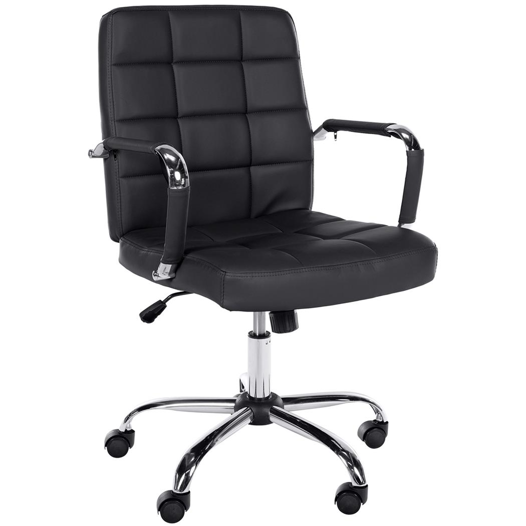 Silla de Oficina BAXTER, Grueso Acolchado, Base Metálica, Tapizada en Piel color Negro