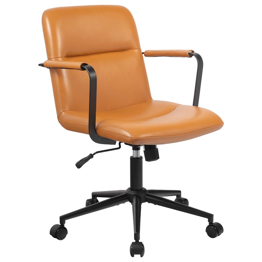 Silla de Oficina COBY, Grueso Acolchado, Base Metálica, Tapizada en Piel Natural color Marrón