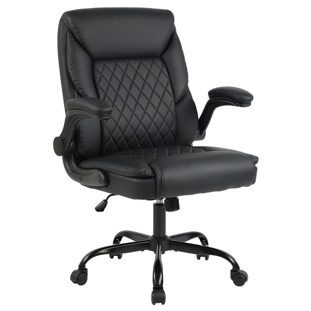 Silla de Oficina EMMY, Grueso Acolchado, Brazos Abatibles, en Piel color Negro