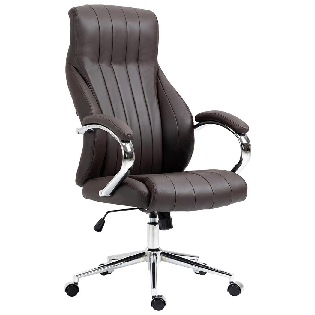 Sillón de oficina DANIA, Diseño Elegante, Gran Acolchado, en Piel Natural color Marrón