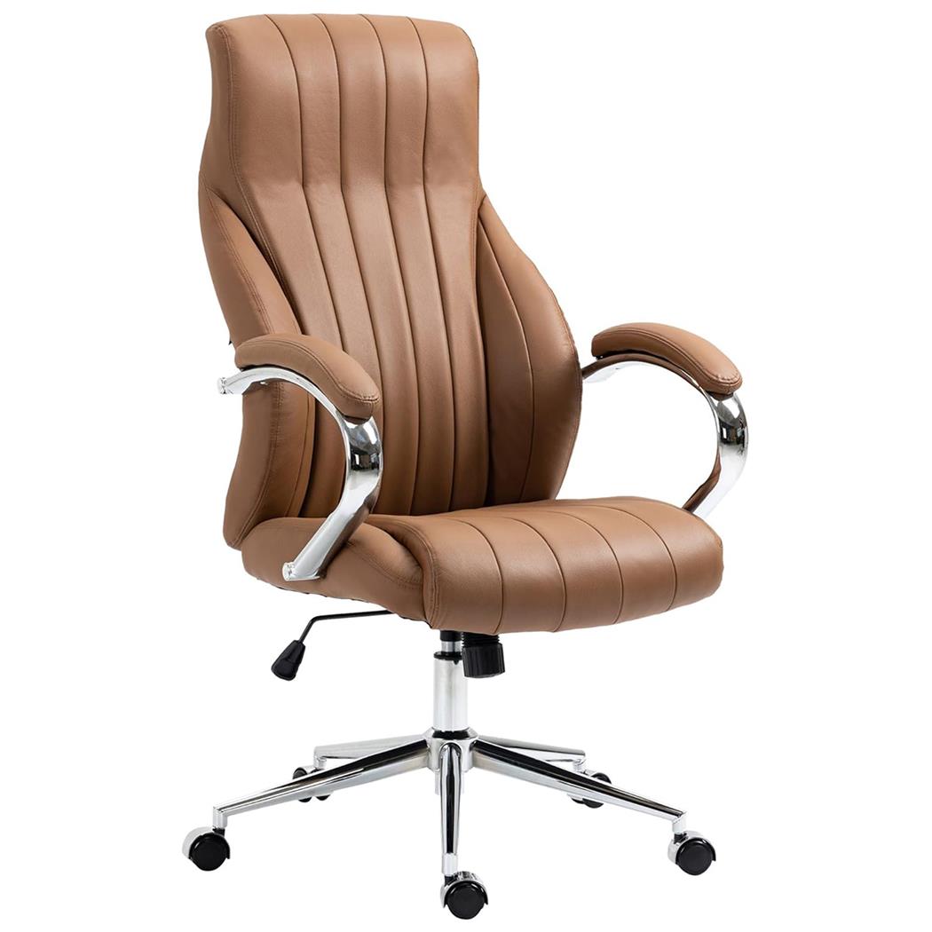 Sillón de oficina DANIA, Diseño Elegante, Gran Acolchado, en Piel Natural color Marrón claro