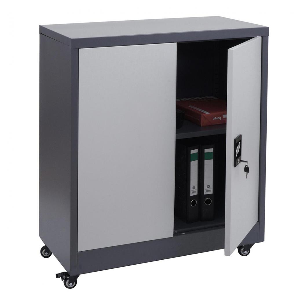 Armario Archivador BRENTON, 98x40x80 cm, con Ruedas, en Acero, color Gris Oscuro y Gris Claro