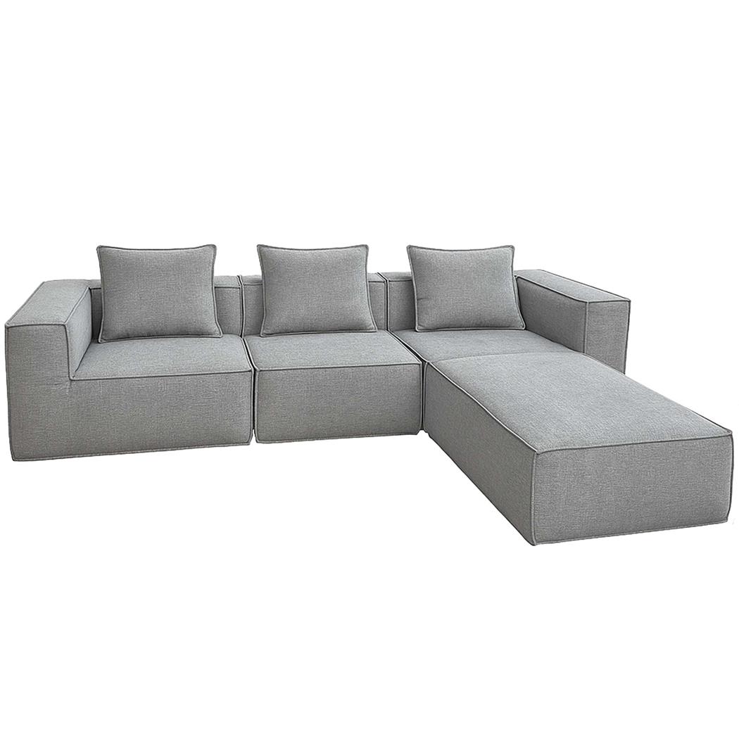Sofá Modular de 3 plazas NANUK, Con Chaise Longue, Grueso Acolchado, en Tela color Gris 