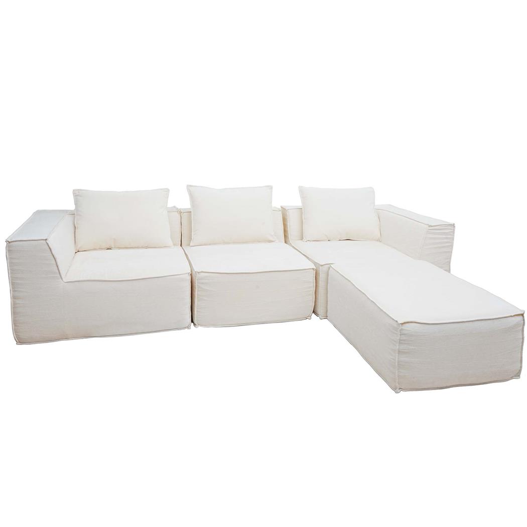 Sofá Modular de 3 plazas NANUK, Con Chaise Longue, Grueso Acolchado, en Tela color Crema