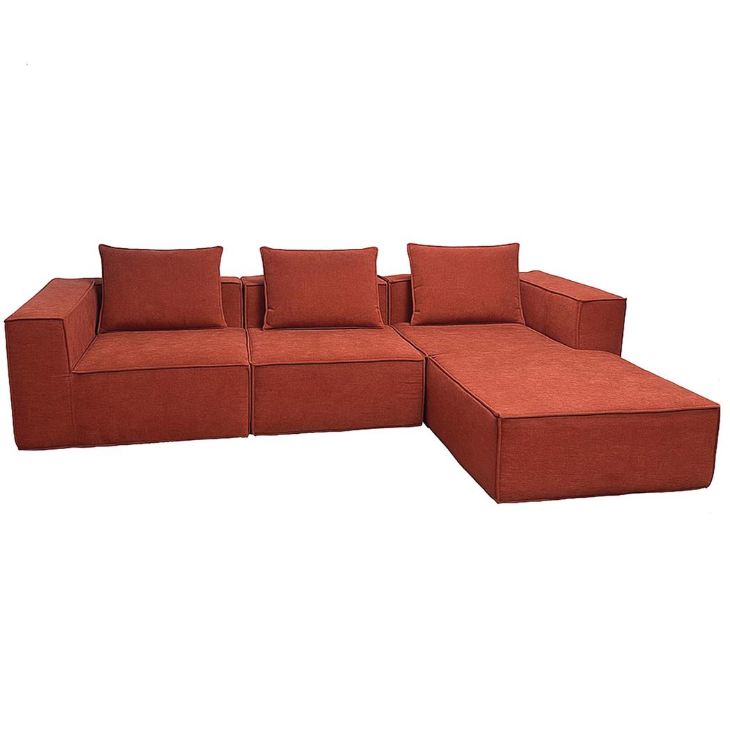 Sofá Modular de 3 plazas NANUK, Con Chaise Longue, Grueso Acolchado, en Tela color Terracota