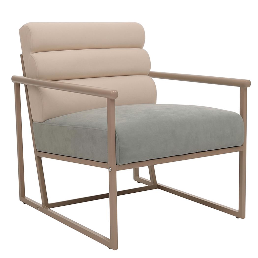 Silla de Confidente de Diseño MILLS, Estructura Metálica, en Tela color Crema y Azul Verdoso