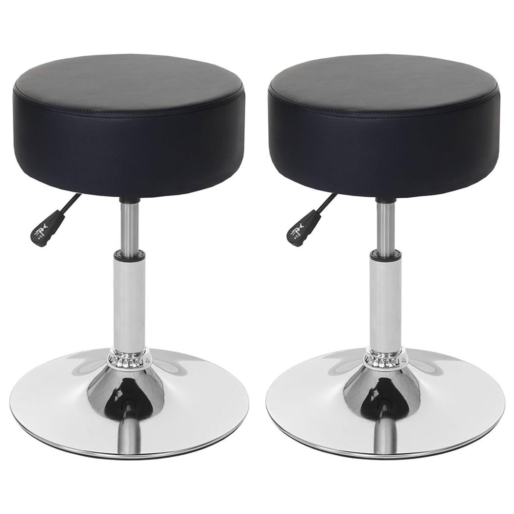 Lote de 2 Taburetes DANKO, Giratorio 360º, Grueso Acolchado, Base Metálica, en Piel color Negro