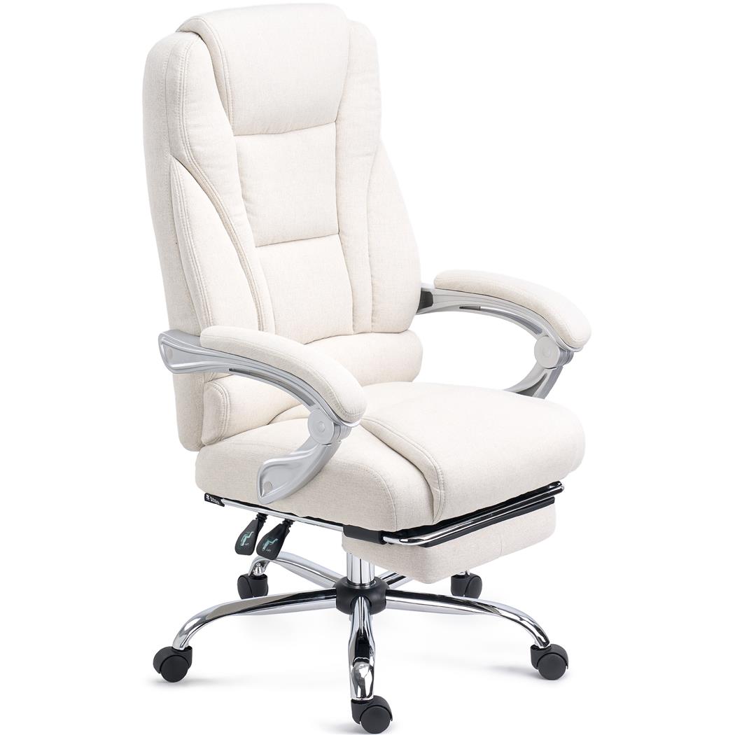 DEMO# Sillón de Oficina COMODITY TELA, Grueso Acolchado, Reposapiés Extensible, en Crema