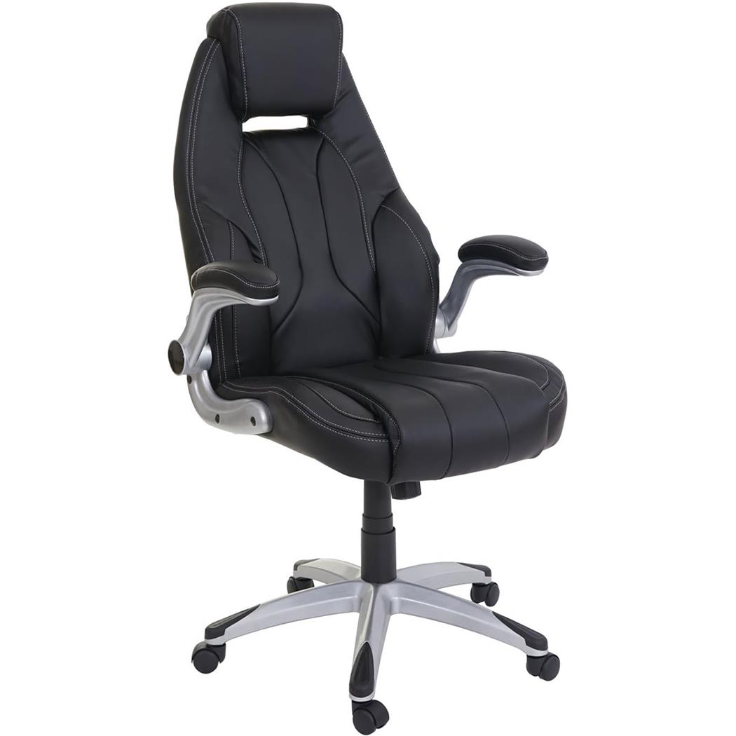 Silla de Oficina BOBI, Grueso Acolchado, Reposabrazos Abatibles, en Piel color Negro