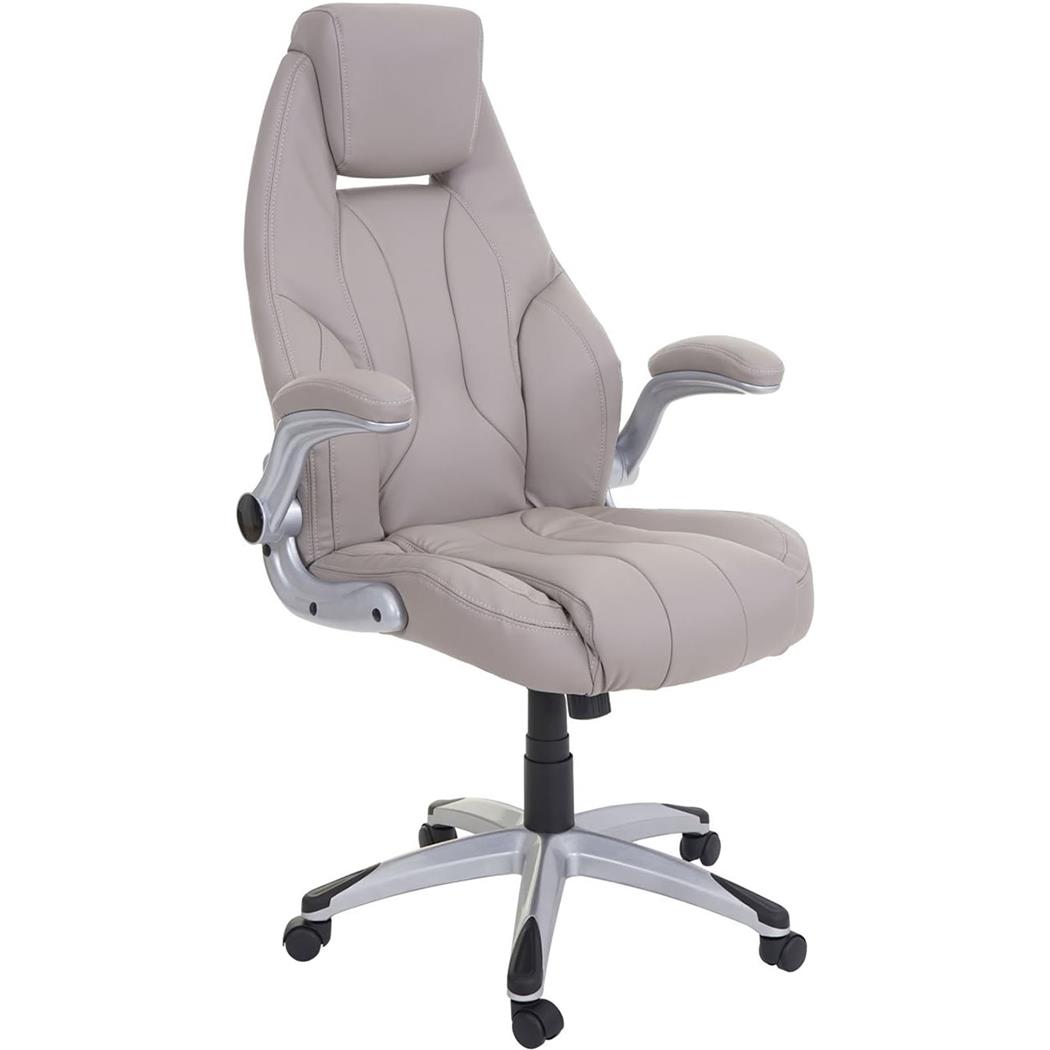 Silla de Oficina BOBI, Grueso Acolchado, Reposabrazos Abatibles, en Piel color Gris topo