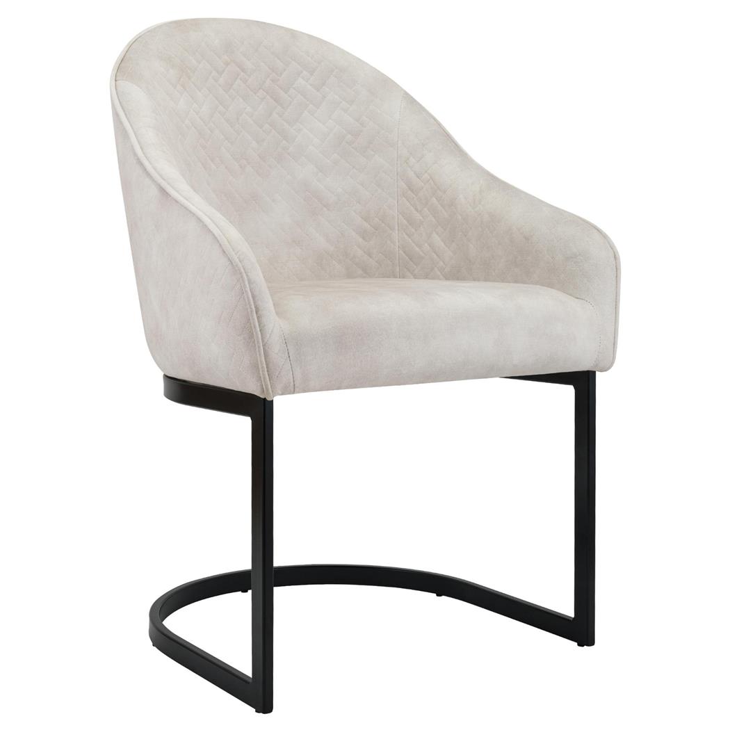 Silla de Confidente TIKA, Grueso Acolchado, Estructura Metálica, en Terciopelo color Crema