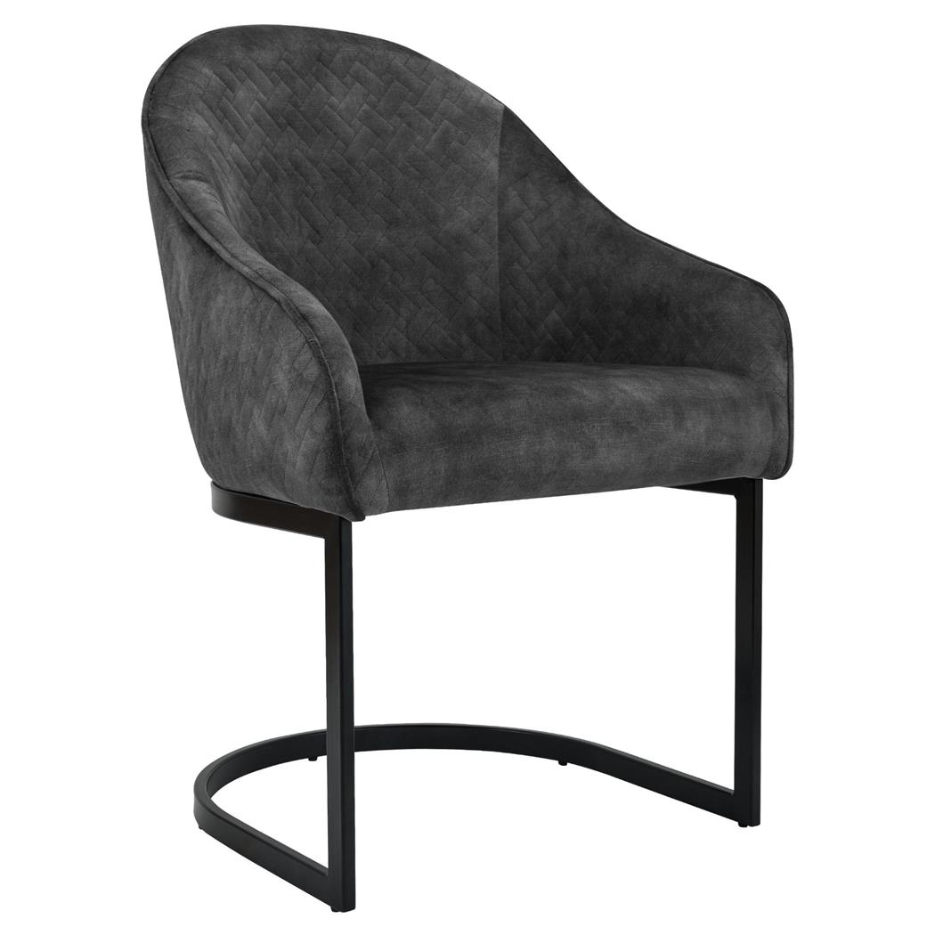 Silla de Confidente TIKA, Grueso Acolchado, Estructura Metálica, en Terciopelo color Gris Oscuro