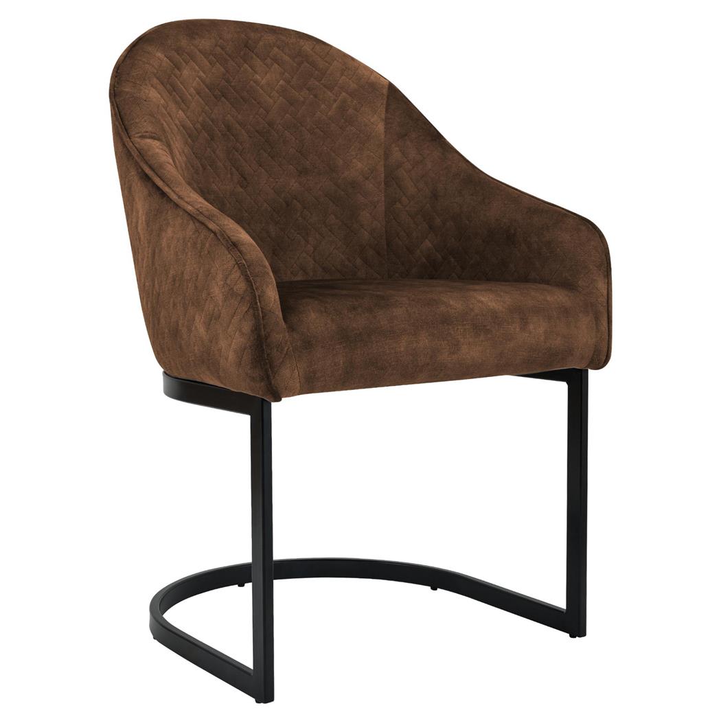 Silla de Confidente TIKA, Grueso Acolchado, Estructura Metálica, en Terciopelo color Marrón Claro