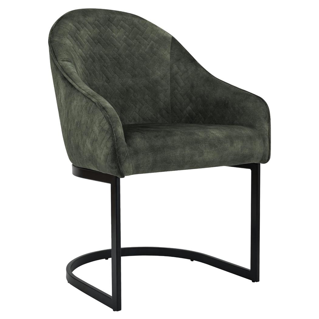 Silla de Confidente TIKA, Grueso Acolchado, Estructura Metálica, en Terciopelo color Verde