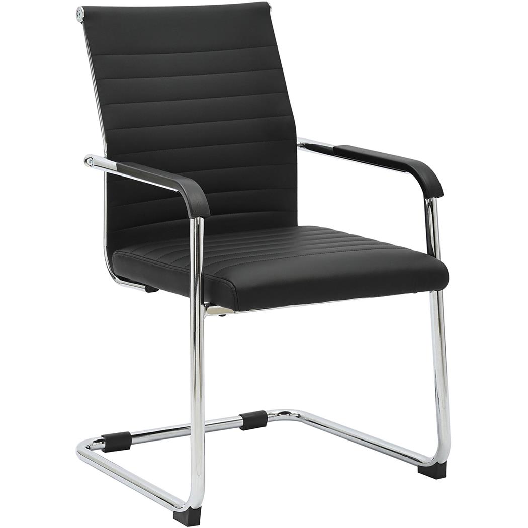 Silla de Confidente LINA, Elegante Diseño, Estructura Metálica, en Piel color Negro