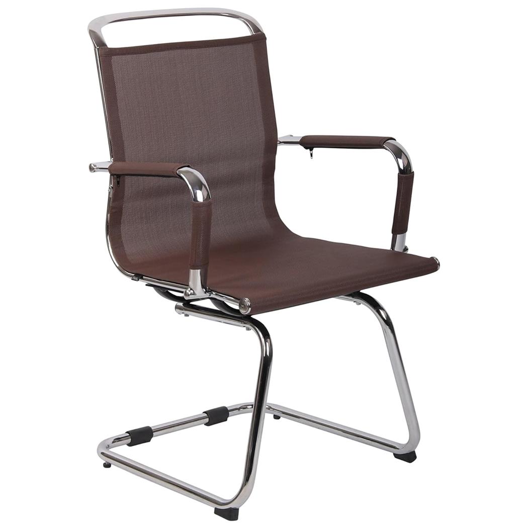 Silla de Confidente GOUDA V, Tapizada en Malla Transpirable, Estructura Cromada, Color Marrón
