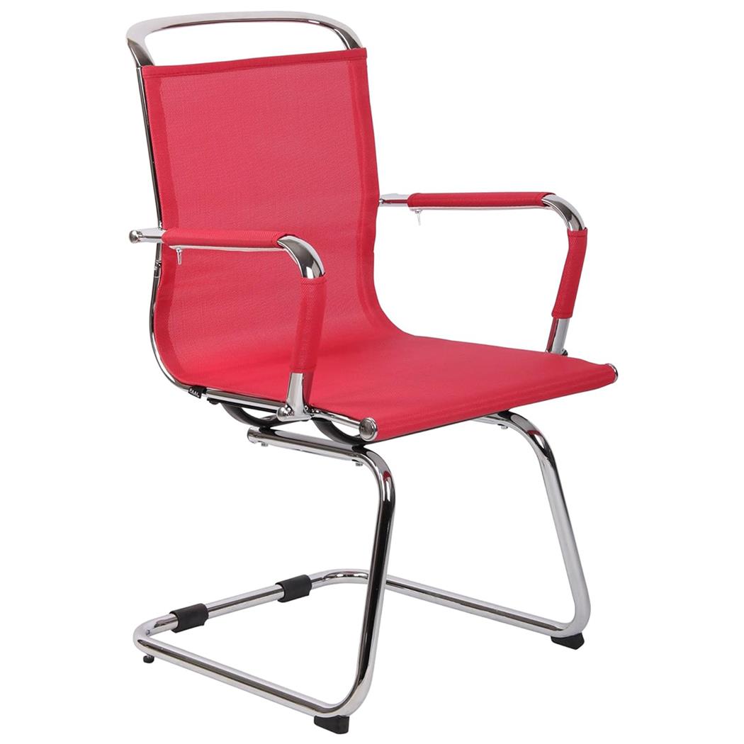 Silla de Confidente GOUDA V, Tapizada en Malla Transpirable, Estructura Cromada, Color Rojo