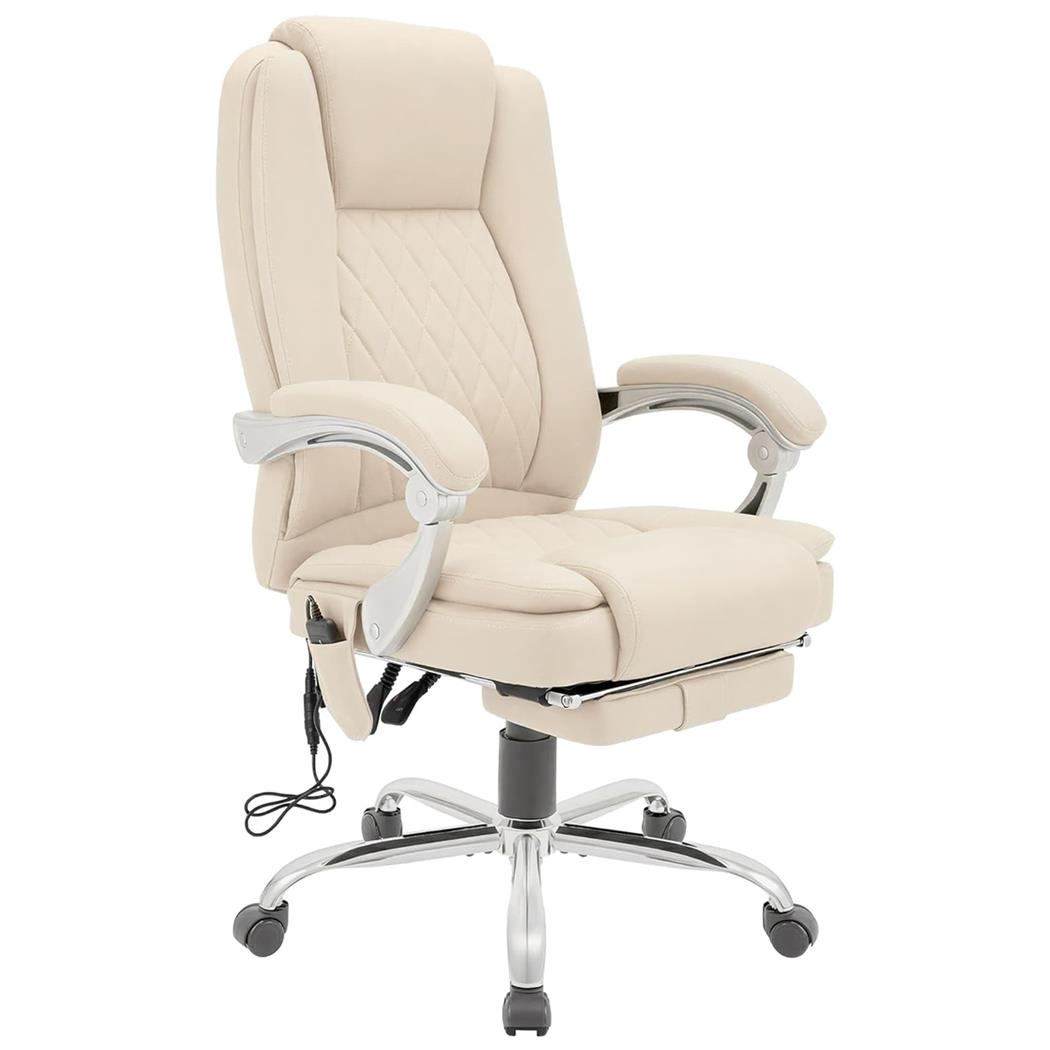 Sillón de Oficina CABUYA, Reposapiés Extensible, Función Masaje, en Piel color Crema