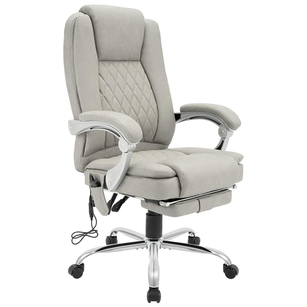 Sillón de Oficina CABUYA, Reposapiés Extensible, Función Masaje, en Piel color Gris