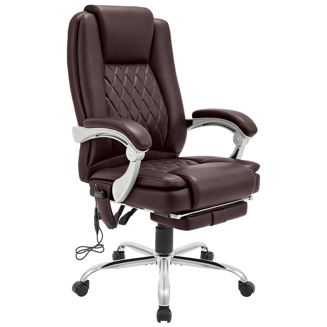 Sillón de Oficina CABUYA, Reposapiés Extensible, Función Masaje, en Piel color Marrón