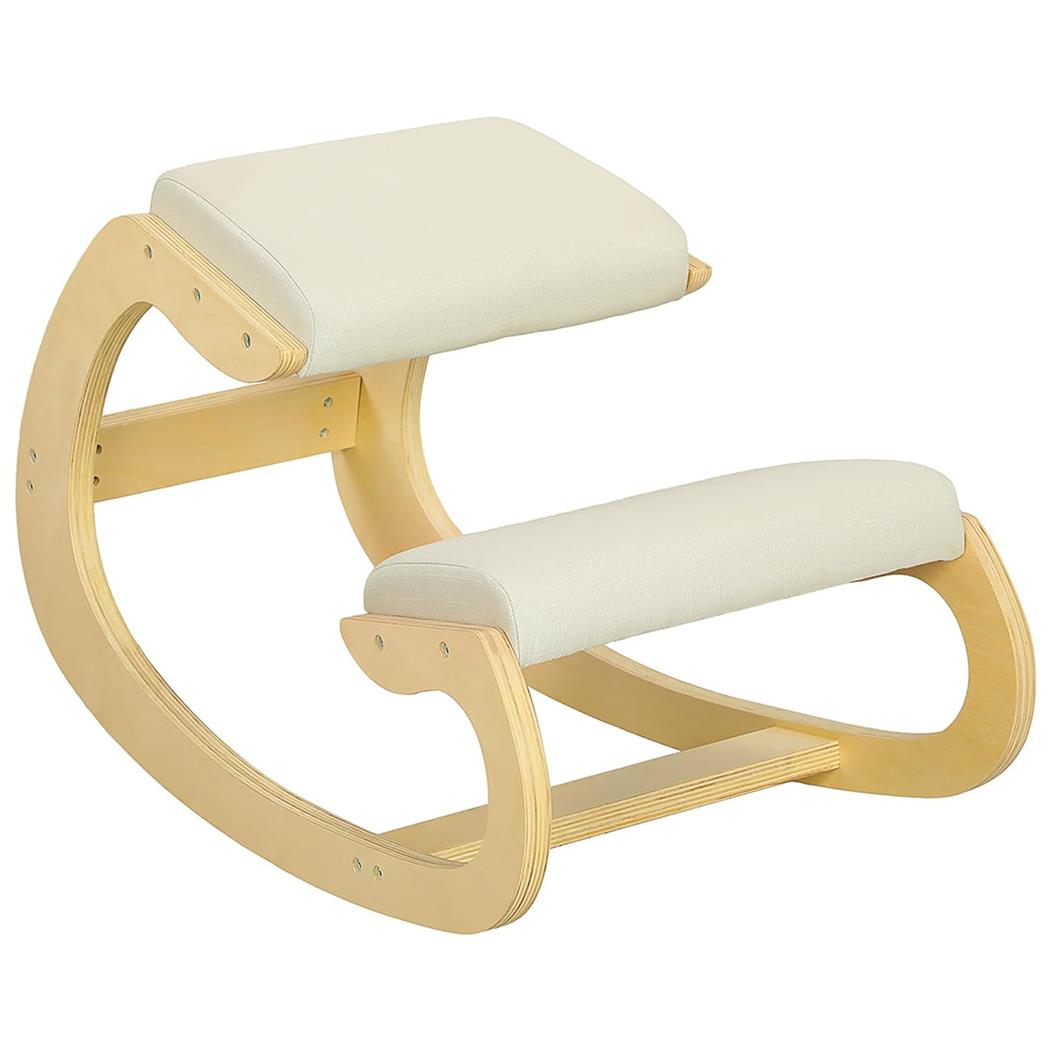 Silla Ergonómica de Rodillas YOSI, Estructura de Madera, Tapizada en Lino Sintético color Crema