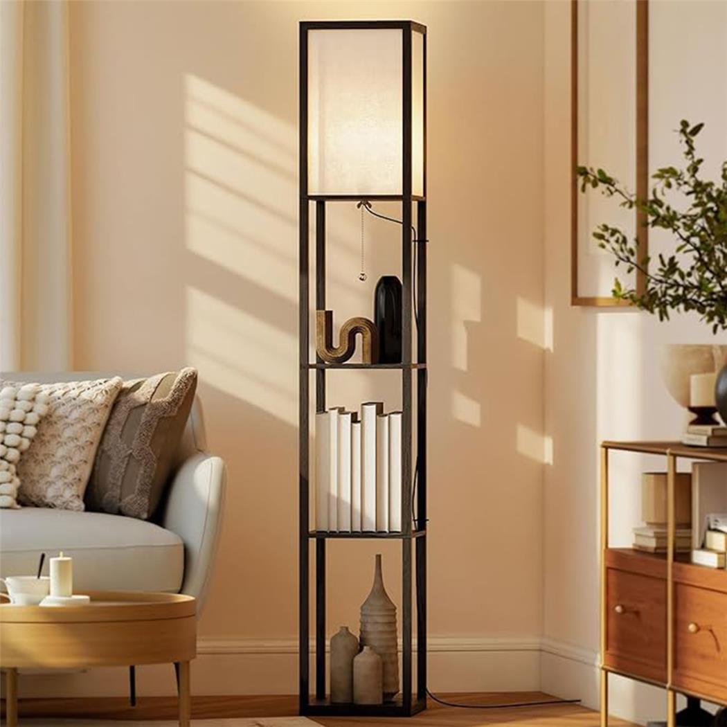 Lámpara de Oficina TALIA, Dimensiones 26x26x160 cm, con Estantes, en Madera color Negro