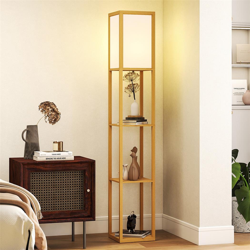 Lámpara de Oficina TALIA, Dimensiones 26x26x160 cm, con Estantes, en Madera color Natural