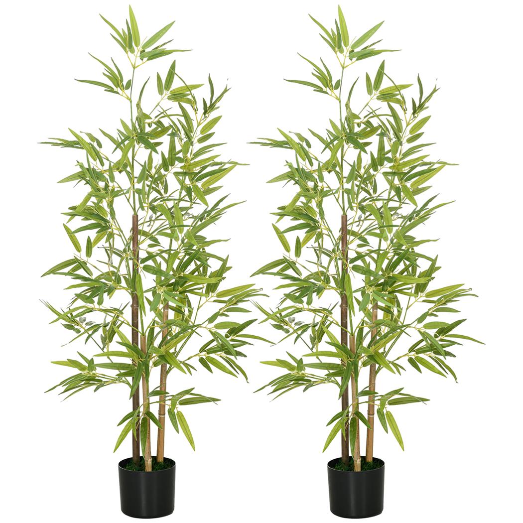 Lote de 2 unidades de la Planta de Oficina FLORIS, Altura 120 cm, Bambú Artificial con Maceta Incluida