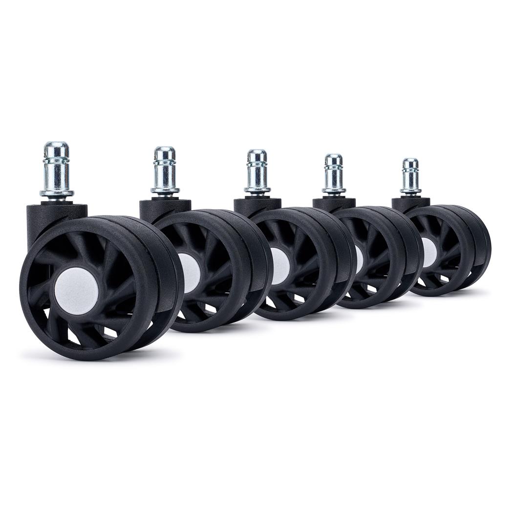 5x Ruedas Sillas Oficina RACE, Diseño Deportivo, Recubrimiento Goma, color Negro/Gris