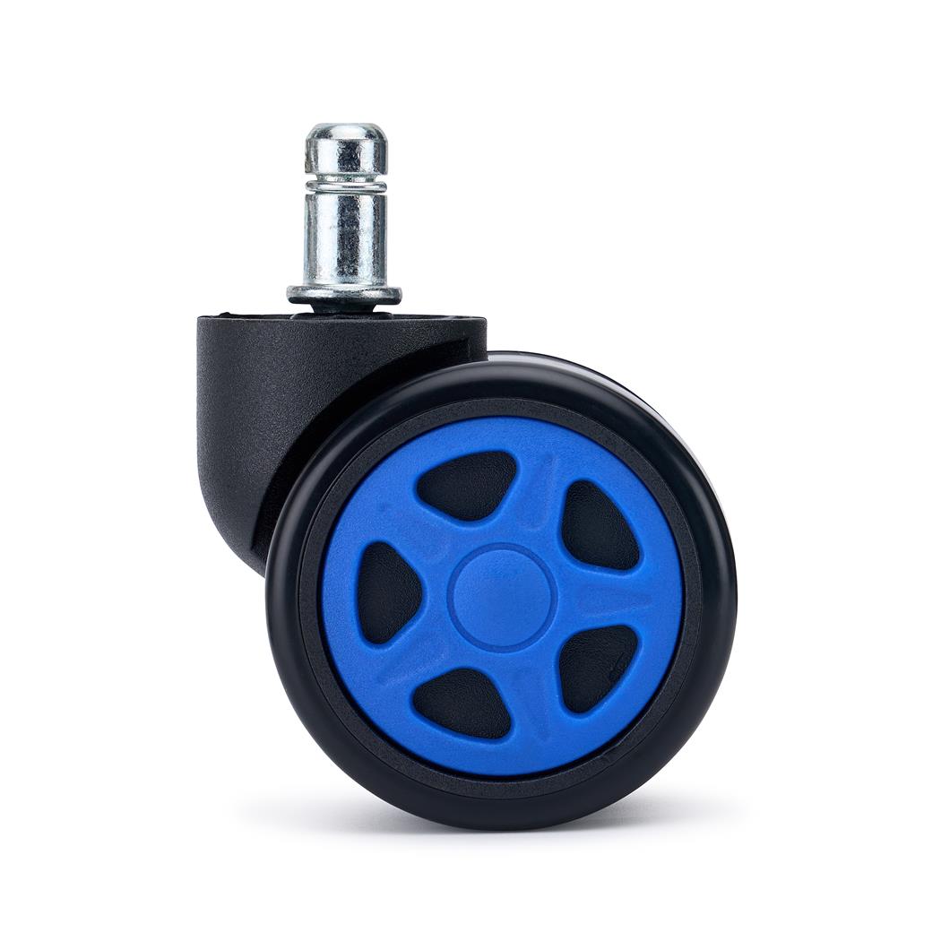 5x Ruedas Sillas Oficina 11x50mm SPEED, Recubrimiento Goma, Diseño Gaming, Color Azul