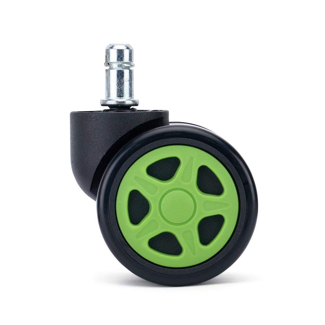 5x Ruedas Sillas Oficina 11x50mm SPEED, Recubrimiento Goma, Diseño Gaming, Color Verde