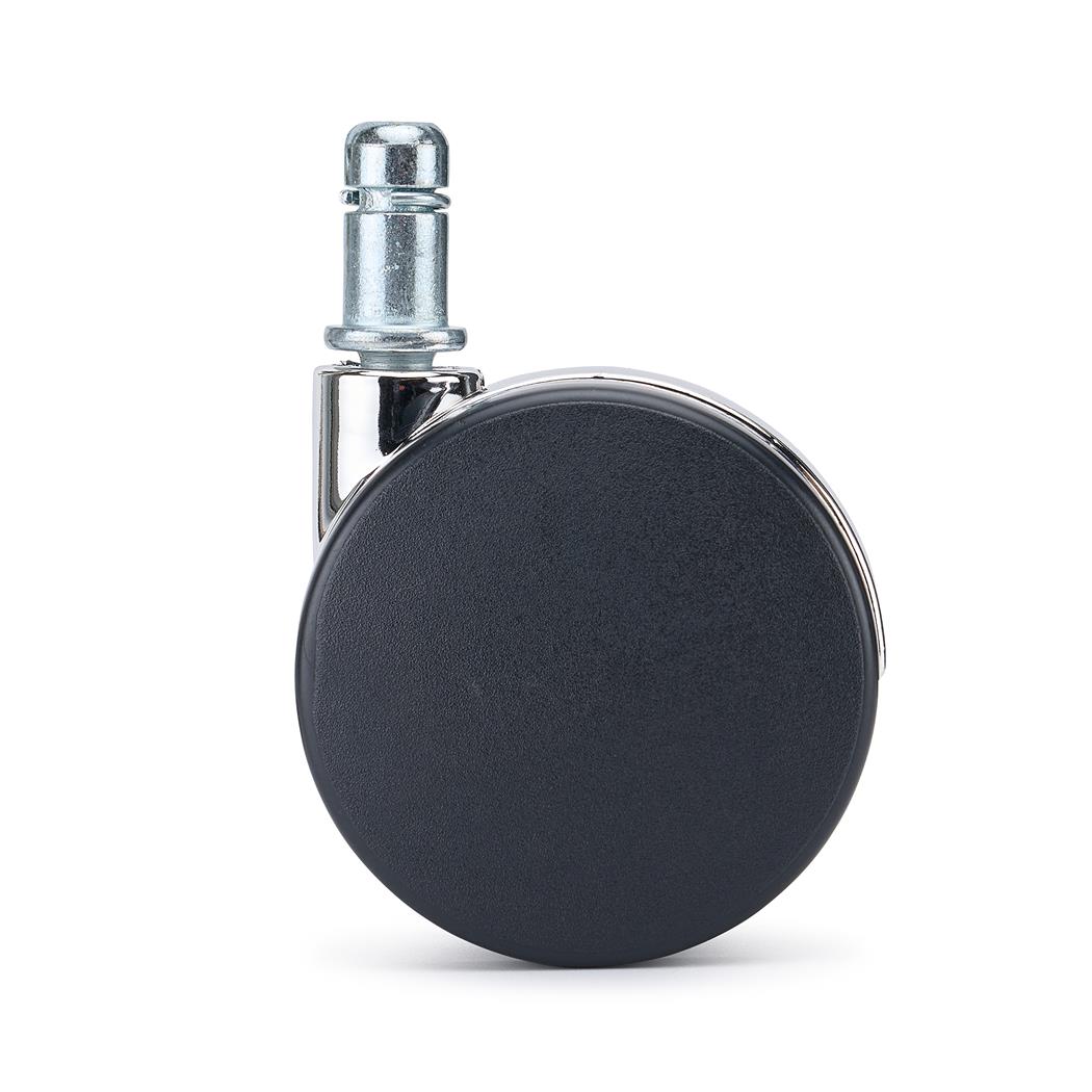 5x Ruedas para Sillas de Oficina LYRA, Detalle Eje Cromado, Aptas para Suelos Duros, en Color Negro