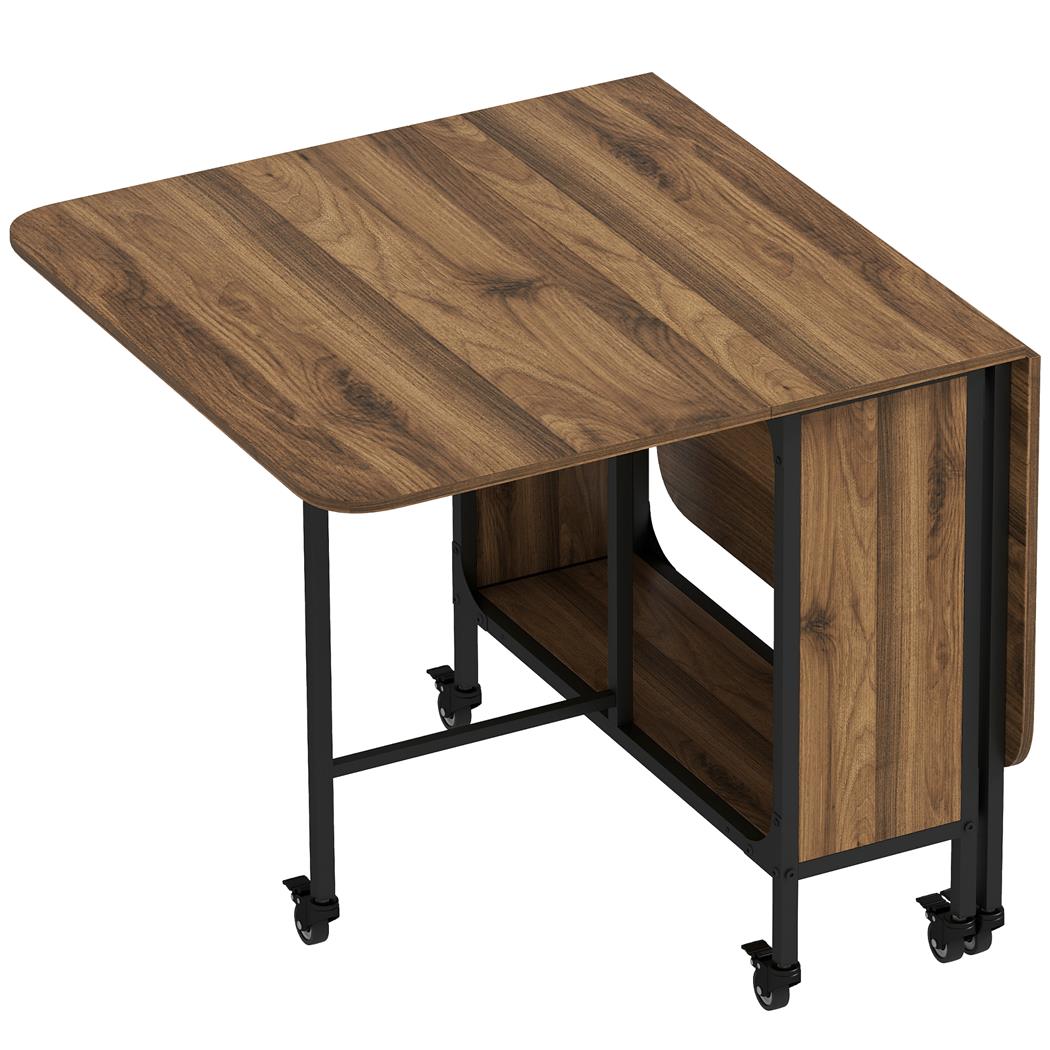 Mesa de Reuniones SKOPJE, Metal y Madera, Plegable con Ruedas, 2 Alas Abatibles, 130x80x74 cm, color Nogal