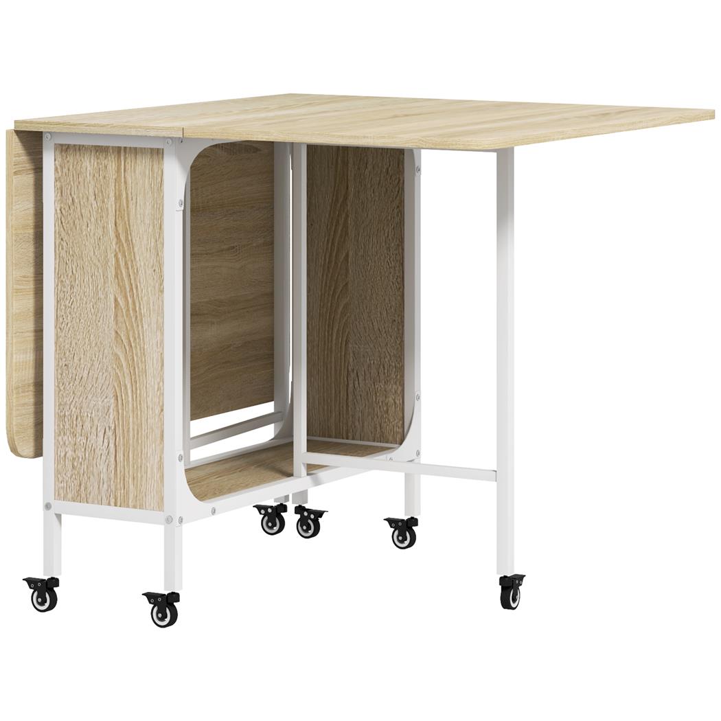 Mesa de Reuniones SKOPJE, Metal y Madera, Plegable con Ruedas, 2 Alas Abatibles, 130x80x74 cm, color Roble Claro