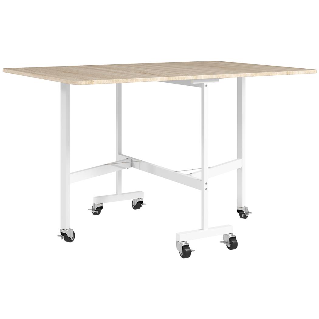 Mesa de Reuniones NICOSIA, Metal y Madera, Plegable con Ruedas, 2 Alas Abatibles, 120x80x73 cm, color Roble Claro