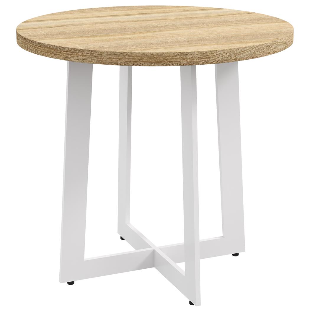 Mesa de Reuniones TACXA, Redonda, con Base de Acero, Ø80x75cm, en Madera color Roble