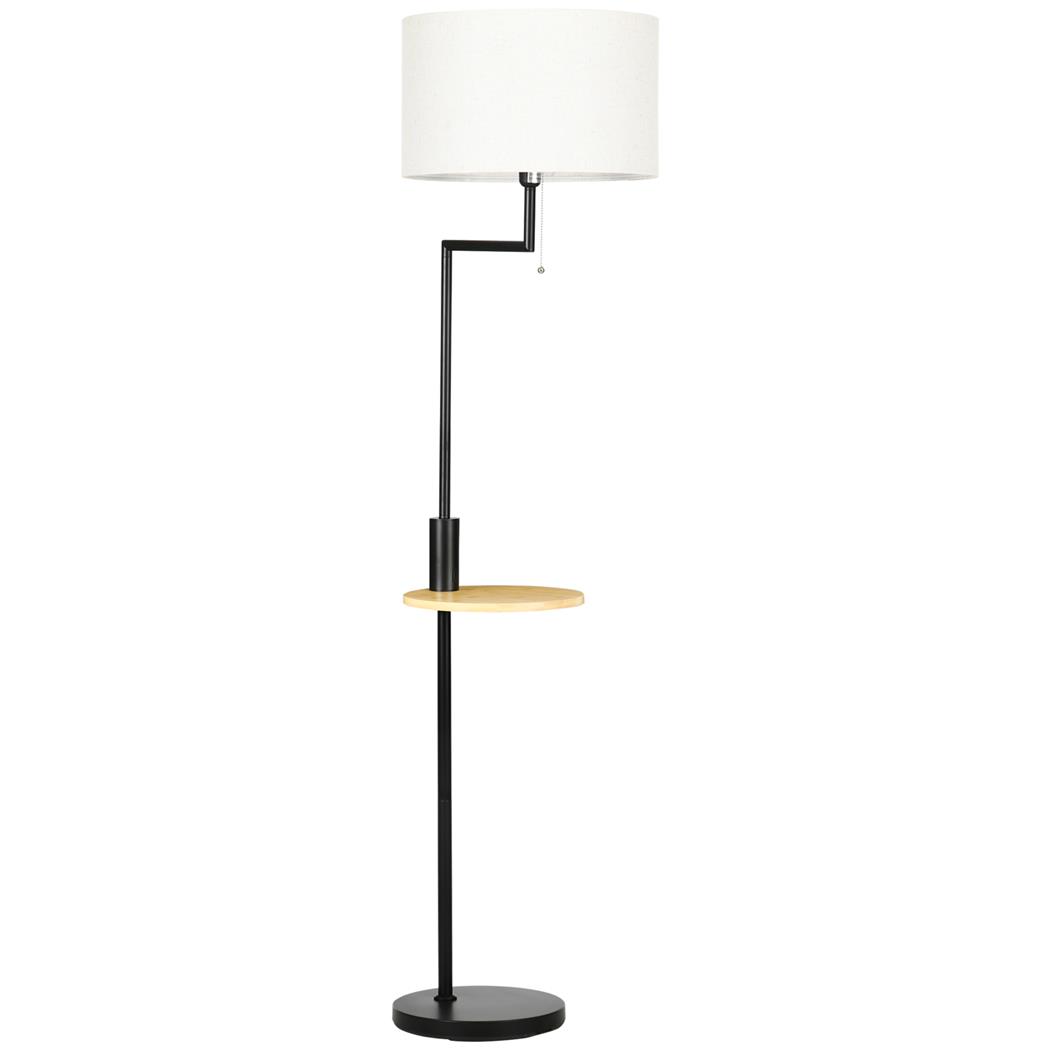 Lámpara de Oficina LUMOS, Dimensiones Ø40x170, con Mesita Auxiliar y Pantalla de Lino, color Negro