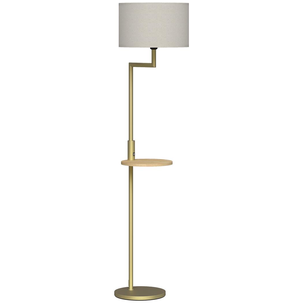 Lámpara de Oficina LUMOS, Dimensiones Ø40x170, con Mesita Auxiliar y Pantalla de Lino, color Dorado