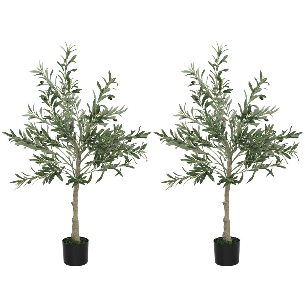 Lote de 2 unidades de la Planta de Oficina VERO, Altura 120 cm, Olivo Artificial con Maceta Incluida