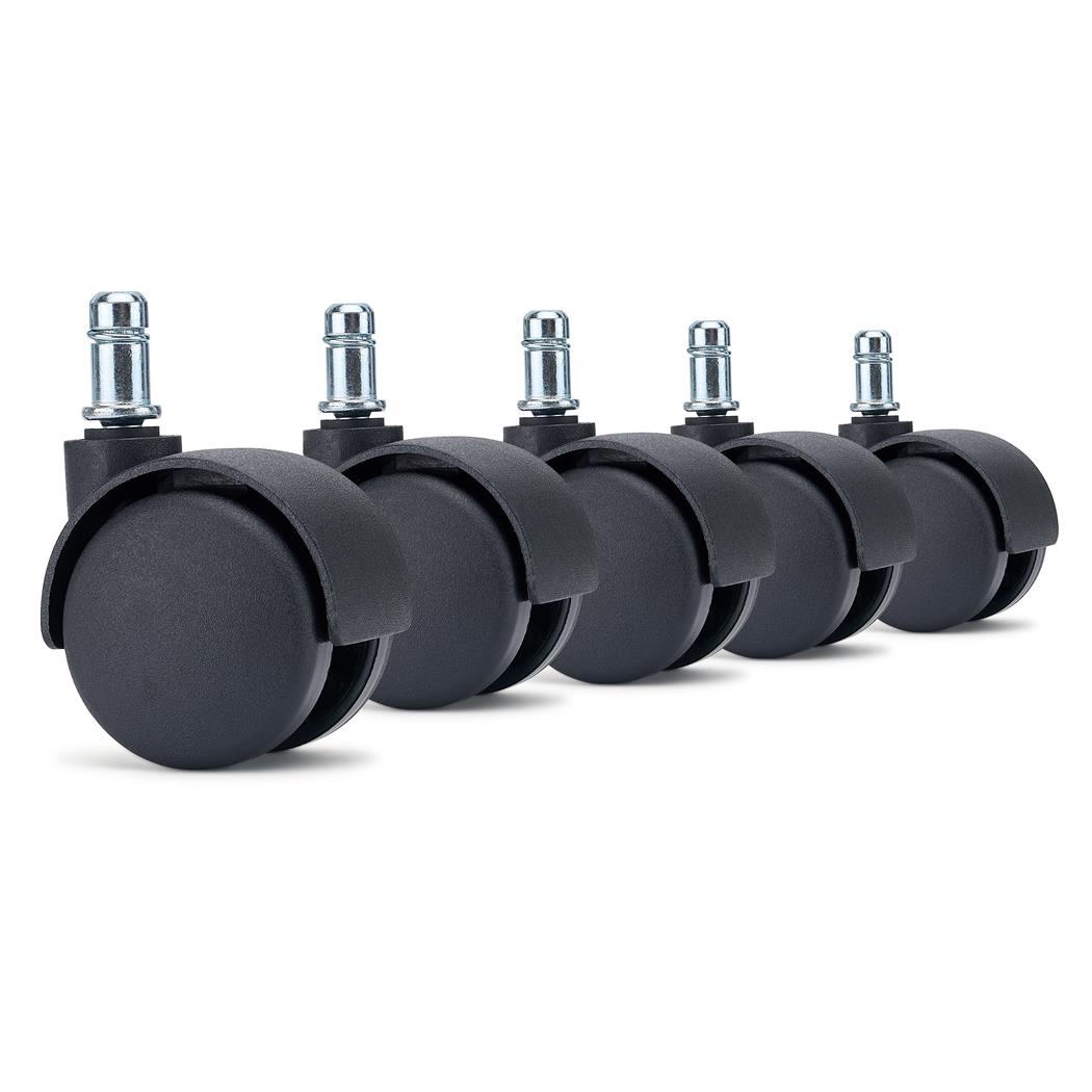 5x Ruedas para Sillas de Oficina GEAR, Sistema Freno Seguridad, en Color Negro