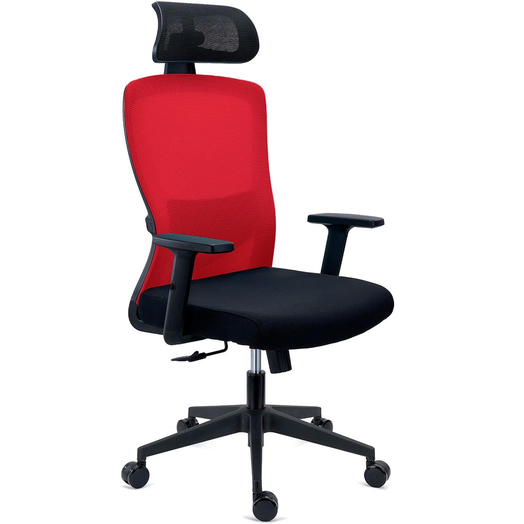 Silla de Oficina NOTE PRO, Reposacabezas, Soporte Lumbar Ajustable, Confort 8H, Tela y Malla Roja