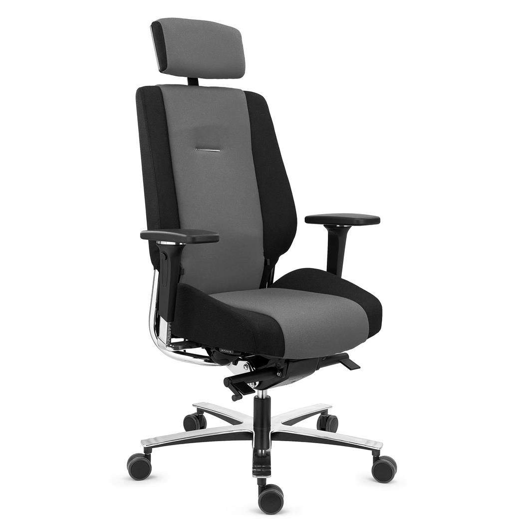 Silla Ergonómica KRATOS, Uso 24H, Máxima Comodidad y Durabilidad, Totalmente Certificada, Tela Negro y Gris