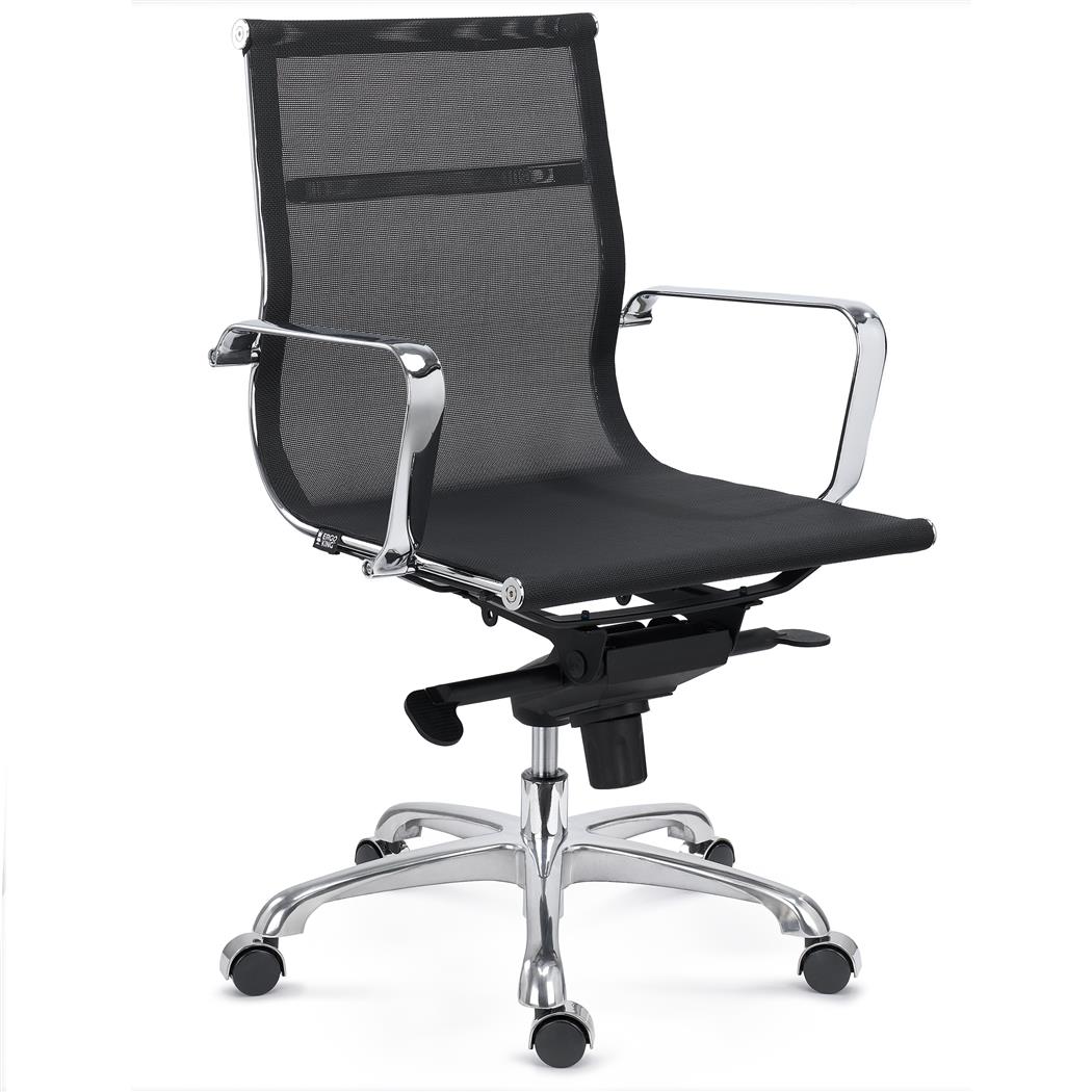 Silla de Oficina DOMI, Estructura Metálica Cromada, Respaldo Medio, Elegante Diseño, En Malla Negra