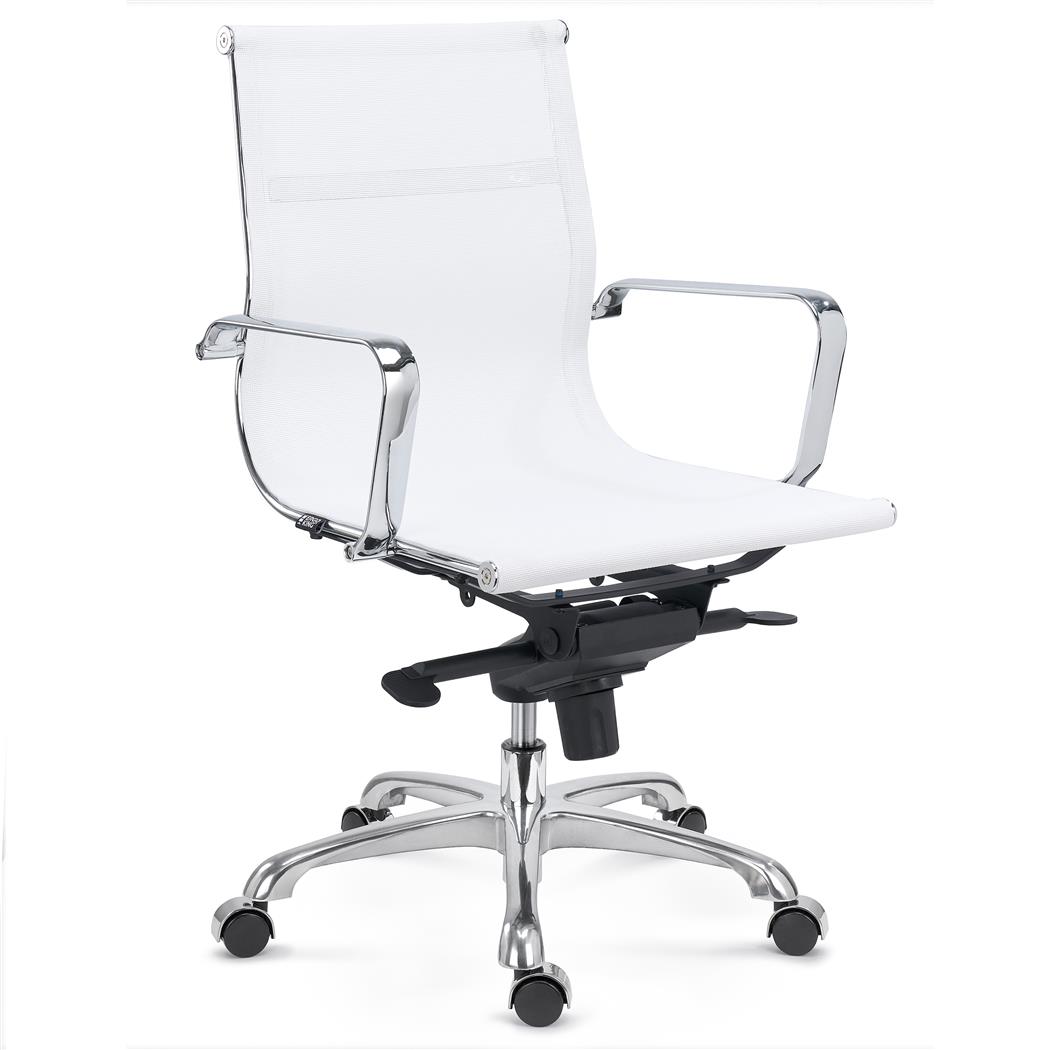 Silla de Oficina DOMI, Estructura Metálica Cromada, Respaldo Medio, Elegante Diseño, En Malla Blanca