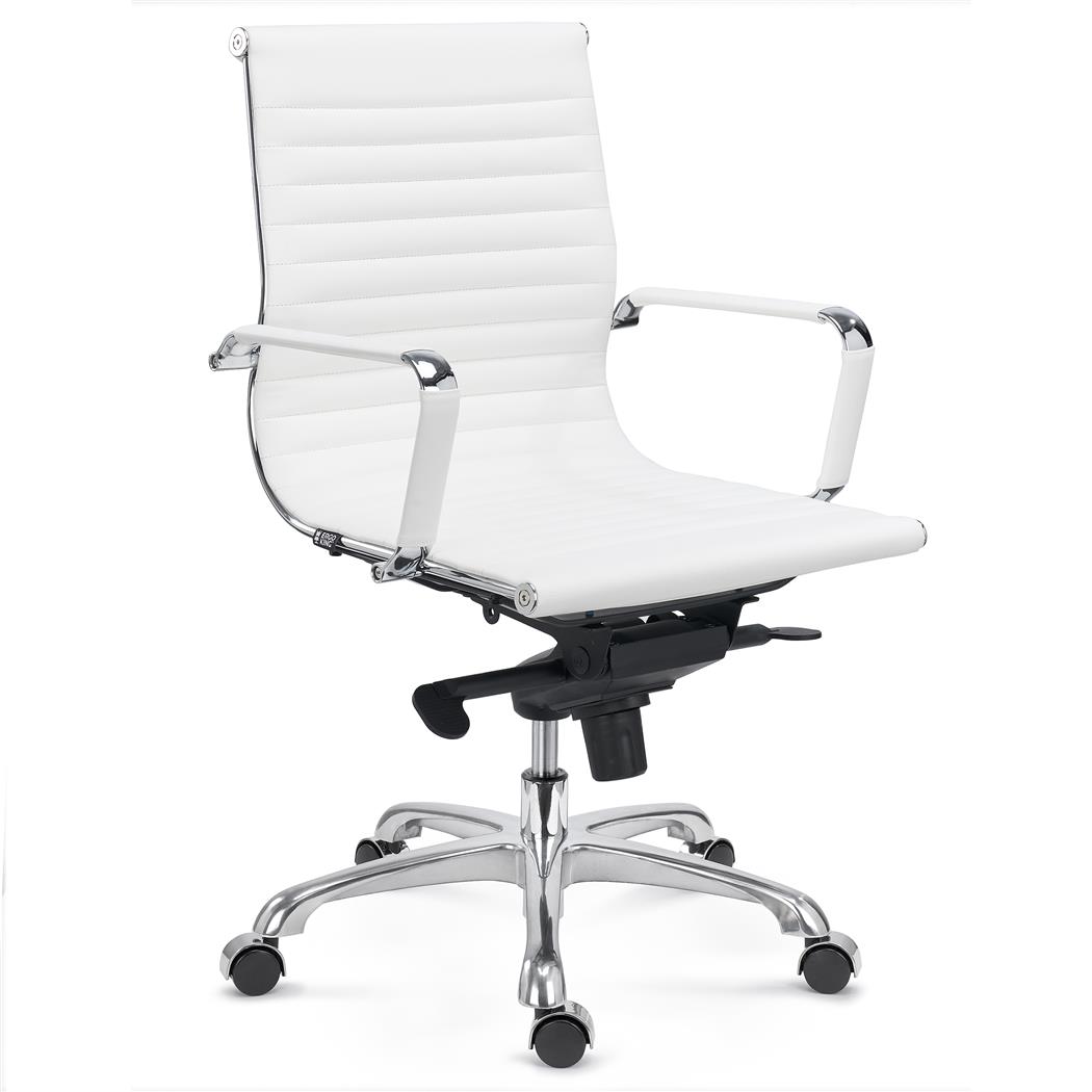 Silla de Oficina DORIS, Estructura Metálica Cromada, Respaldo Medio, Elegante Acabado, en Piel Blanca