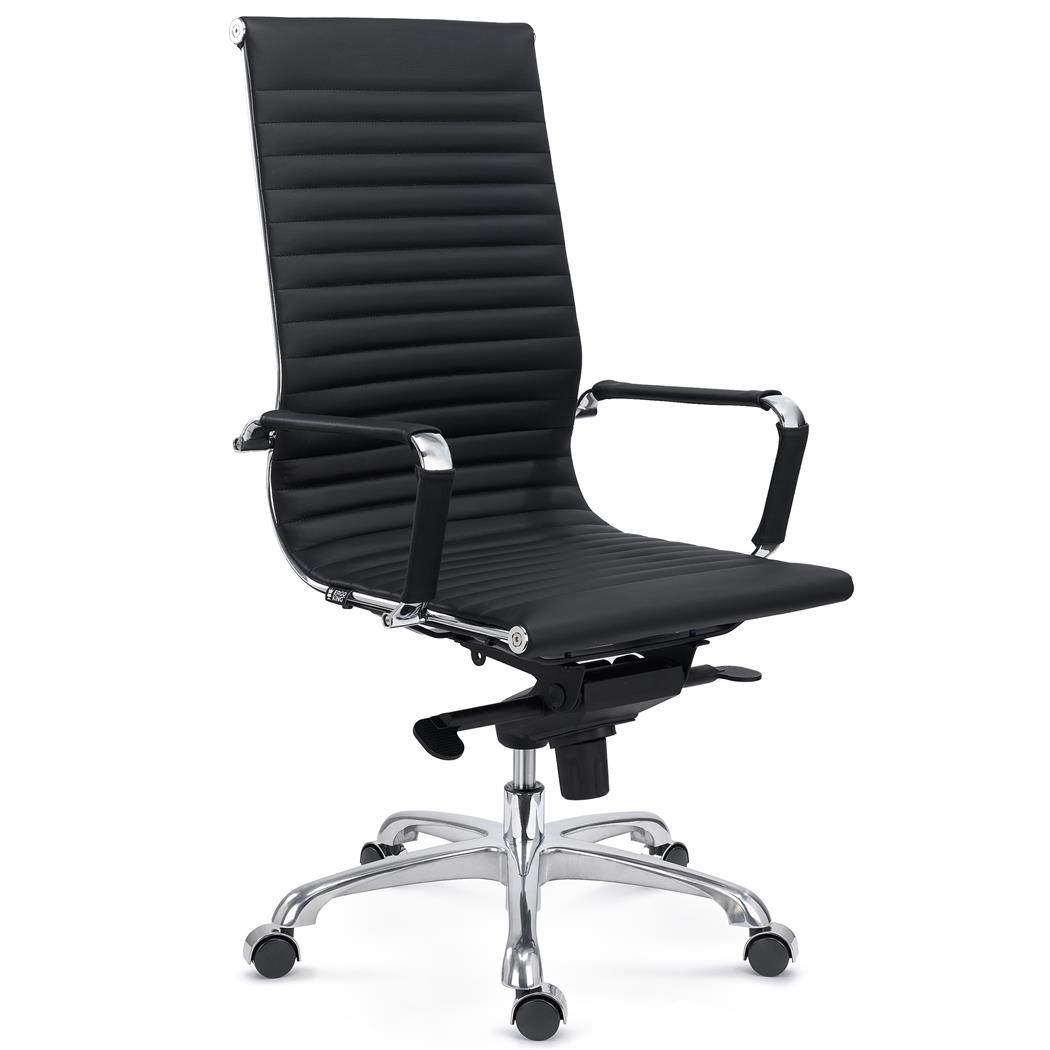 Silla de Oficina DORIS, Estructura Metálica Cromada, Elegante Acabado, en Piel Natural Negra